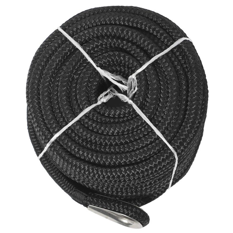 NovelBee 3/8" x 50' Double Braid Nylon Anchor Line with Thimble (Black) - Image 2